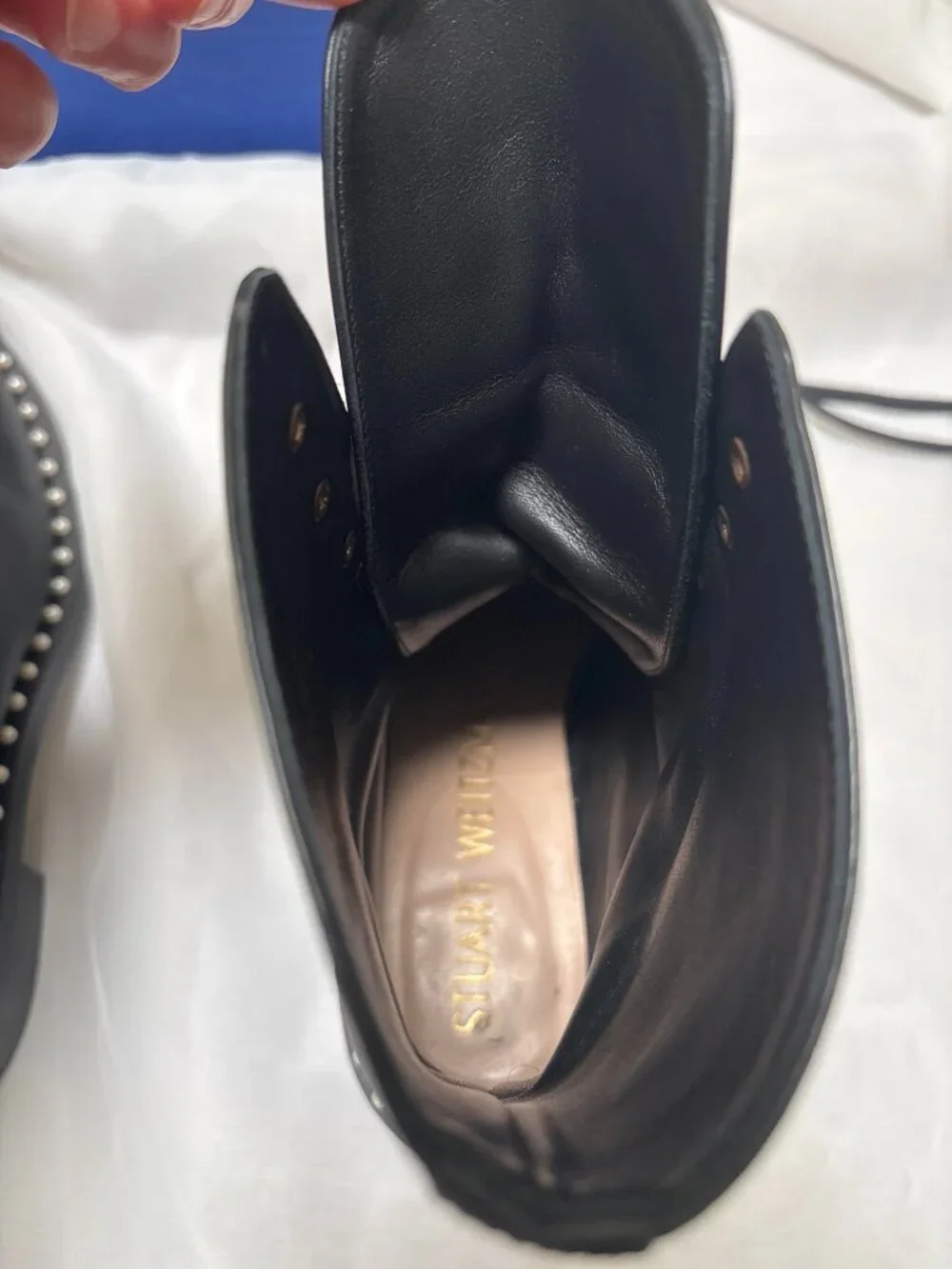 Stuart Weitzsman - Sondra Pearl-Trimmed Combat Boot - Authentic